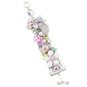 Betsey‎ Johnson Silver Plated Flower Charm Toggle Bracelet Multi Crystal Enamel
